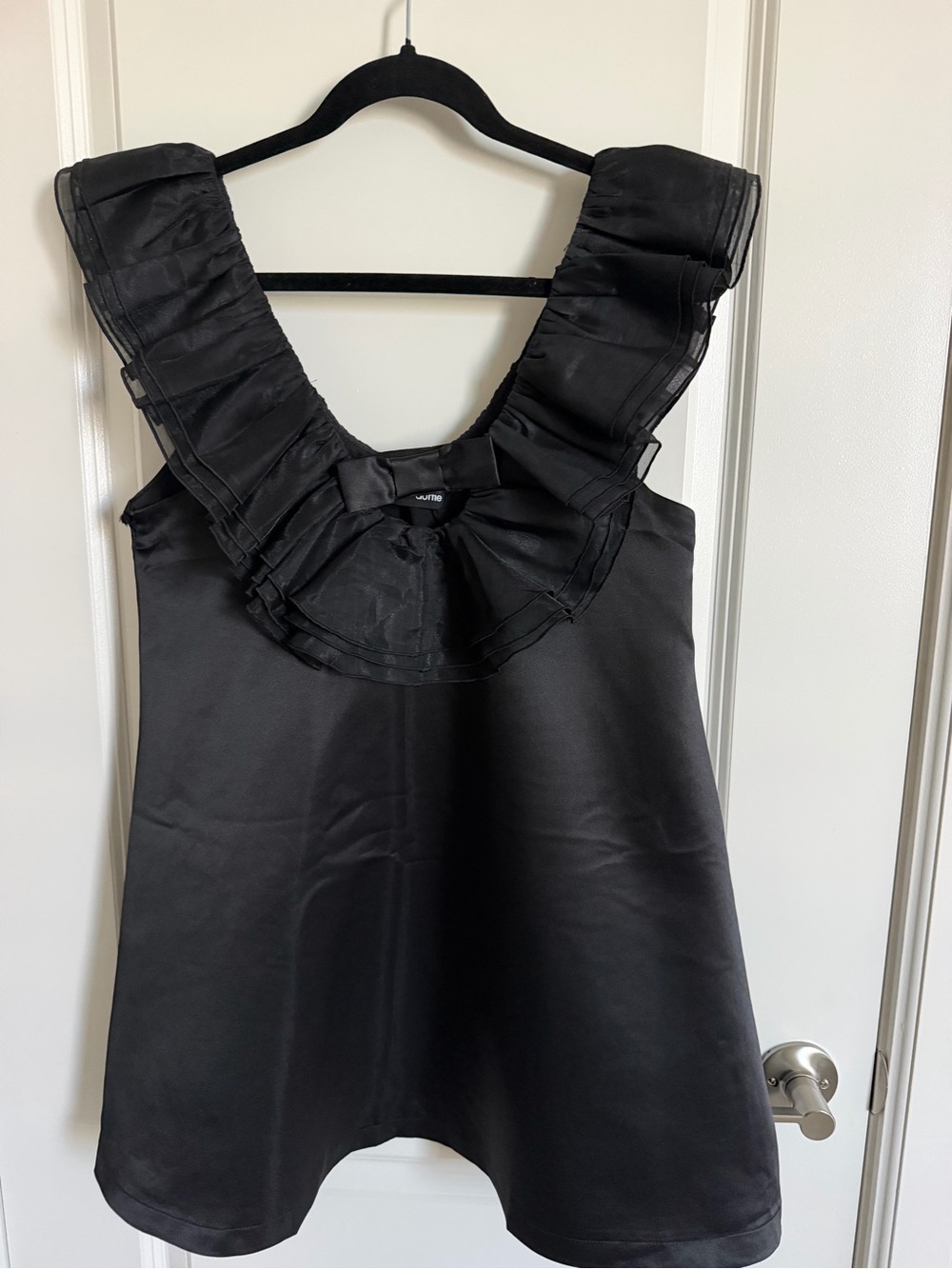 Dotti Black Satin Mini Dress with Ruffled Square Neck